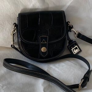 Dooney & Bourke Mini Flap Crossbody Black Croco Leather Bag SMALL